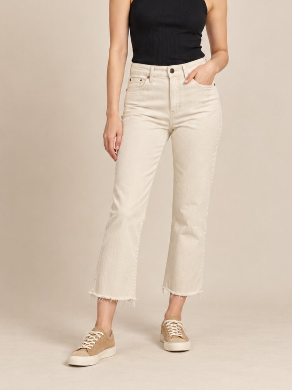 Judy Blue Cream Ecru High-Rise Raw Hem Cropped Jeans Size 7